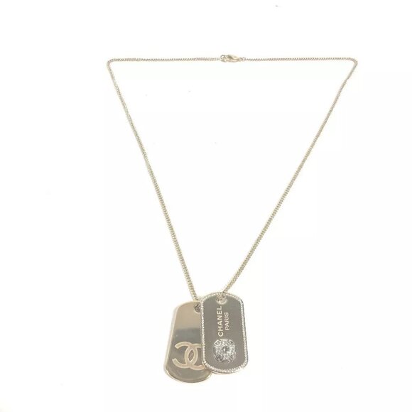 CHANEL B20P CC CC Mark Accessories Dog Tag Rhinestone Chain Long Necklace - Picture 2 of 8